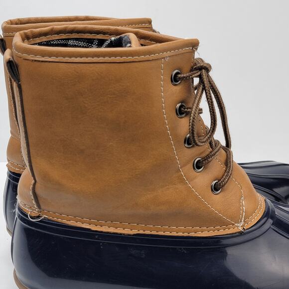 Charles Albert Duck Boots Women 9M Fleece Line Lace Up Tan Blue Winter Snow Rain - Picture 6 of 14